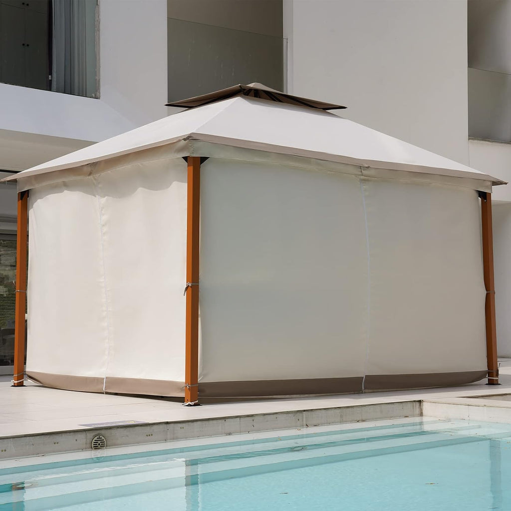 Grand Patio 10x13 FT Outdoor Double Quick Assembly Detachable Vent Soft Top Gazebo with Mosquito Netting and Curtains, 130 Sq Ft of Shade for Backyard and Garden, Beige