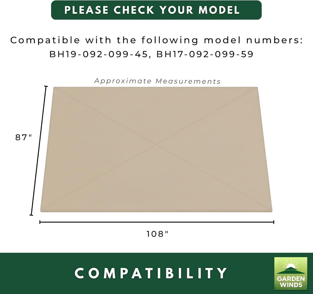 Garden Winds Reinforced RipLock 350 Replacement Canopy Top Cover Compatible with BHG, Meritmoor 9' x 9' Pergola Models BH19-092-099-45, BH17-092-099-59 - Beige