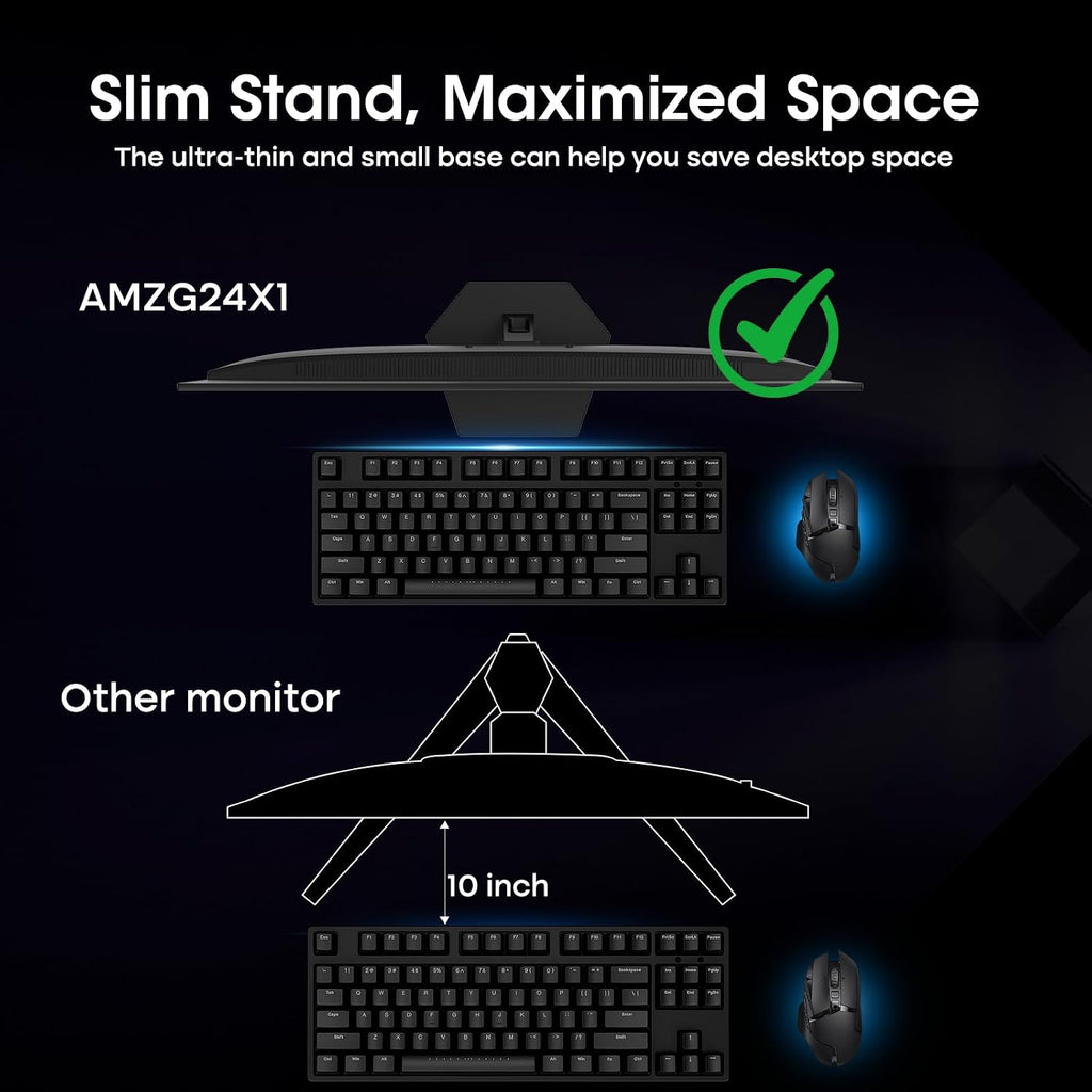 Amzfast 24 Inch Gaming Monitor 180Hz 200Hz FHD 1080p Computer Monitor, 1ms Adaptive Sync, 3000:1, 129% sRGB, HDR Display, Eye Care, VESA 75x75, Metal Stand, HDMI 2.0 | DP 1.4, AMZG24X1