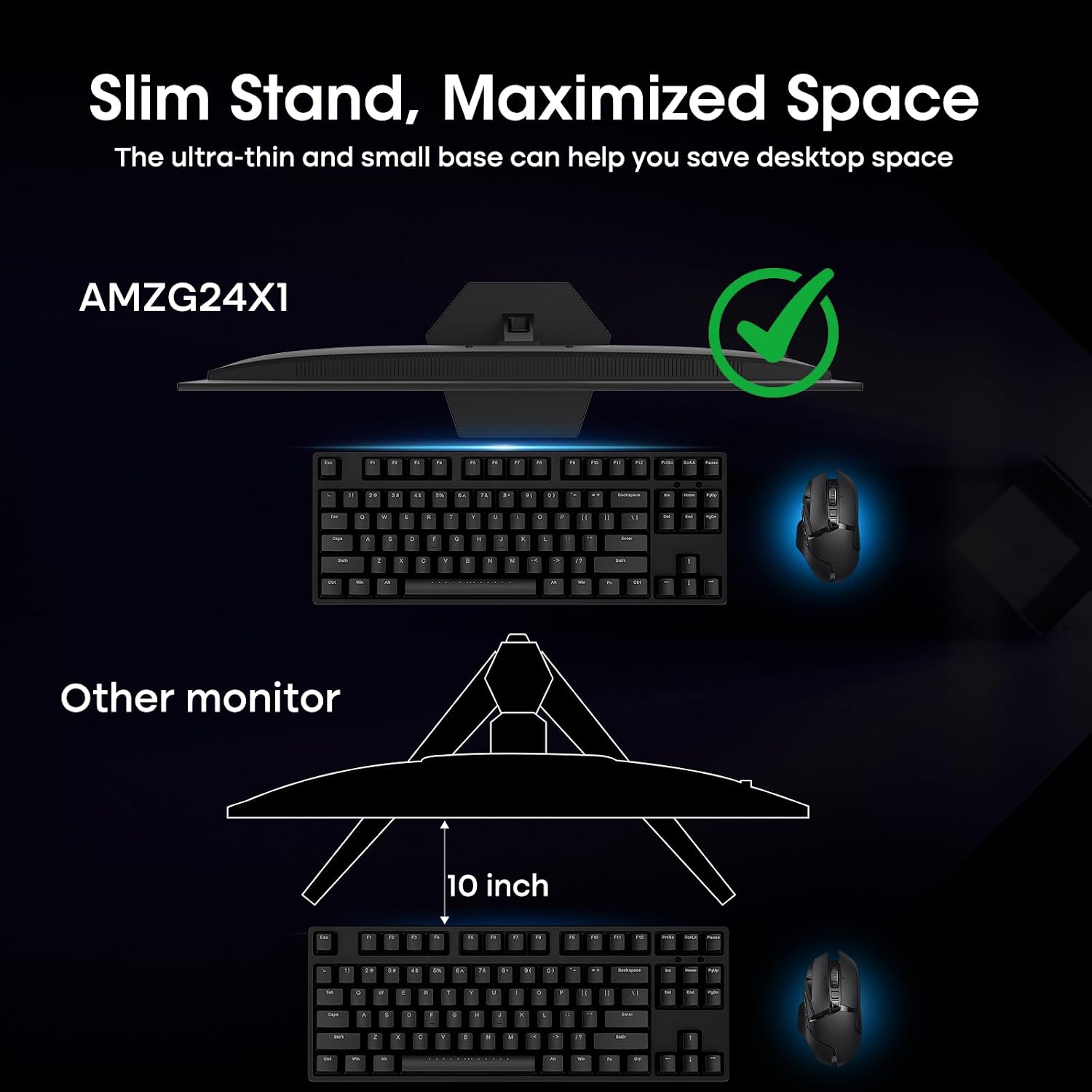 Amzfast 24 Inch Gaming Monitor 180Hz 200Hz FHD 1080p Computer Monitor, 1ms Adaptive Sync, 3000:1, 129% sRGB, HDR Display, Eye Care, VESA 75x75, Metal Stand, HDMI 2.0 | DP 1.4, AMZG24X1