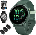 Garmin 010-02985-02 VIVOACTIVE 6 Health & Fitness GPS Smartwatch, Jasper Green with Silicone Band Bundle with 2 YR CPS Enhanced Protection Pack, Silicone Dust Covers & 2-Pack Screen Protector