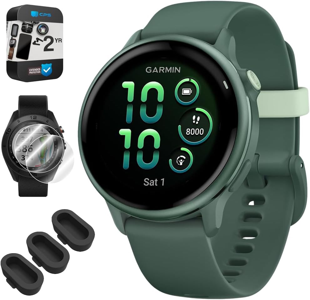 Garmin 010-02985-02 VIVOACTIVE 6 Health & Fitness GPS Smartwatch, Jasper Green with Silicone Band Bundle with 2 YR CPS Enhanced Protection Pack, Silicone Dust Covers & 2-Pack Screen Protector