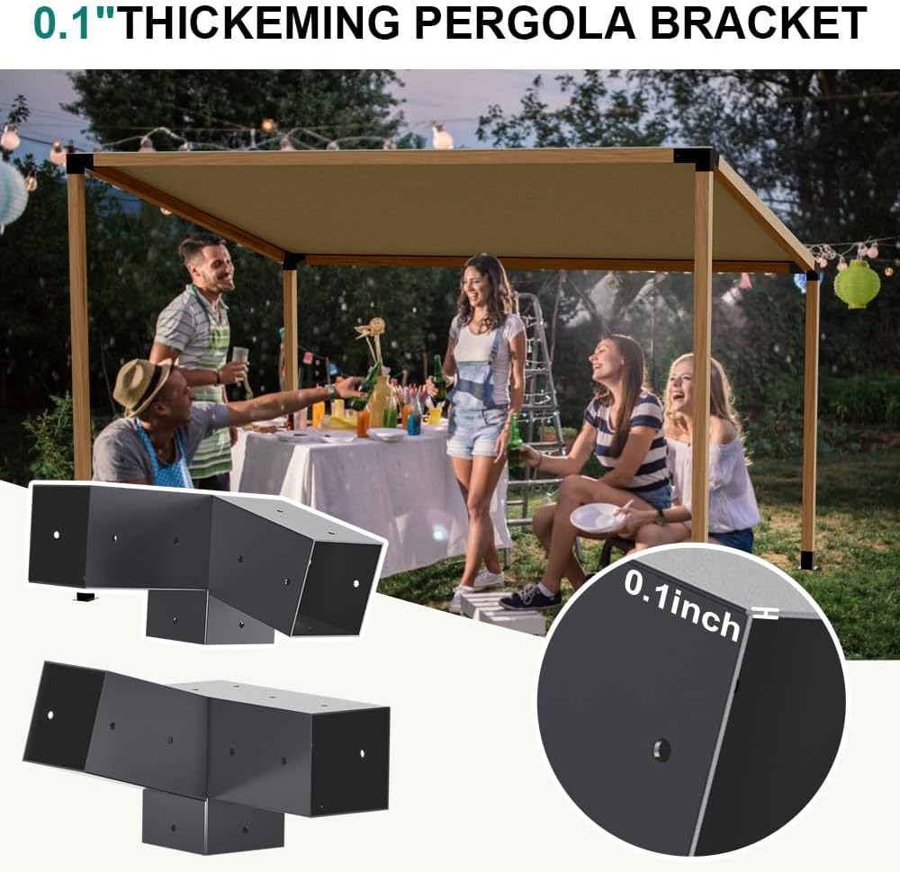 Pergola Brackets, 75° Pergola Brackets 15° Corner Bracket with Post Base Gazebo Kit for 4x4'' (Actual 3.5x3.5 in) Wooden Beams Lumber Gazebos Patio Sheds