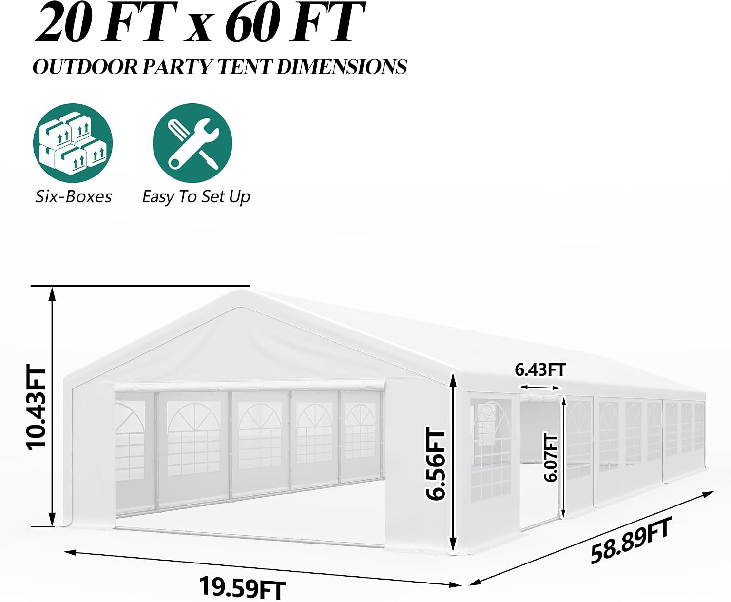 GARTOO 20' x 60' Heavy Duty Party Tent - Outdoor Wedding Gazebo Event Shelter Canopy with Removable Sidewall & 4 Sand Bags for Outdoor Event, Wedding, Birthday Party