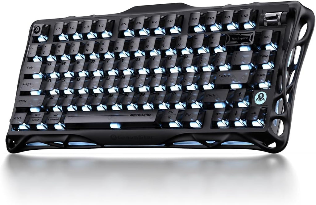 GravaStar Mercury K1 75% Wireless Mechanical Keyboard, Aluminum Alloy Gaming Keyboard with Knob, Hot Swappable, Linear Switches, Transparent Keycaps, RGB Backlit, 2.4GHz/BT5.0/USB for PC Gaming