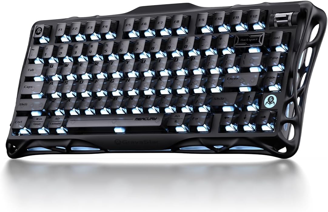 GravaStar Mercury K1 75% Wireless Mechanical Keyboard, Aluminum Alloy Gaming Keyboard with Knob, Hot Swappable, Linear Switches, Transparent Keycaps, RGB Backlit, 2.4GHz/BT5.0/USB for PC Gaming