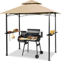 Giantex 8ft x 5ft Grill Gazebo Station with Canopy, Heavy Duty Steel Frame, 2 Side Shelves, 5 Hooks, 8 Ground Stakes, Outdoor Grill Shelter Barbecue Tent for Backyard Patio Camping (Beige)