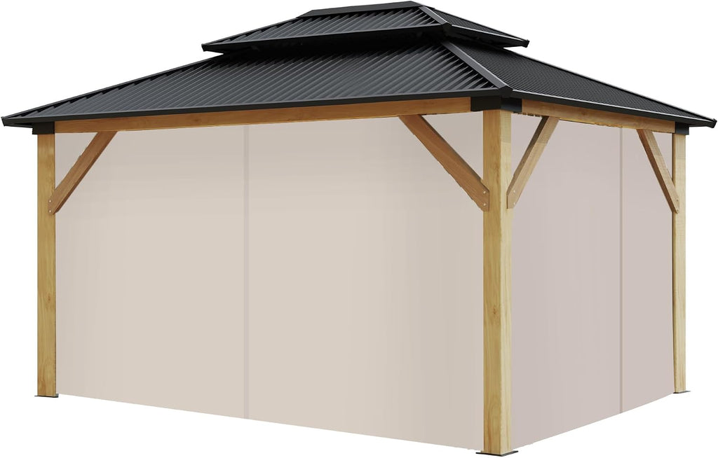 COVERONICS 13'×15' Wooden Gazebo Curtains and Netting Replacement, Beige