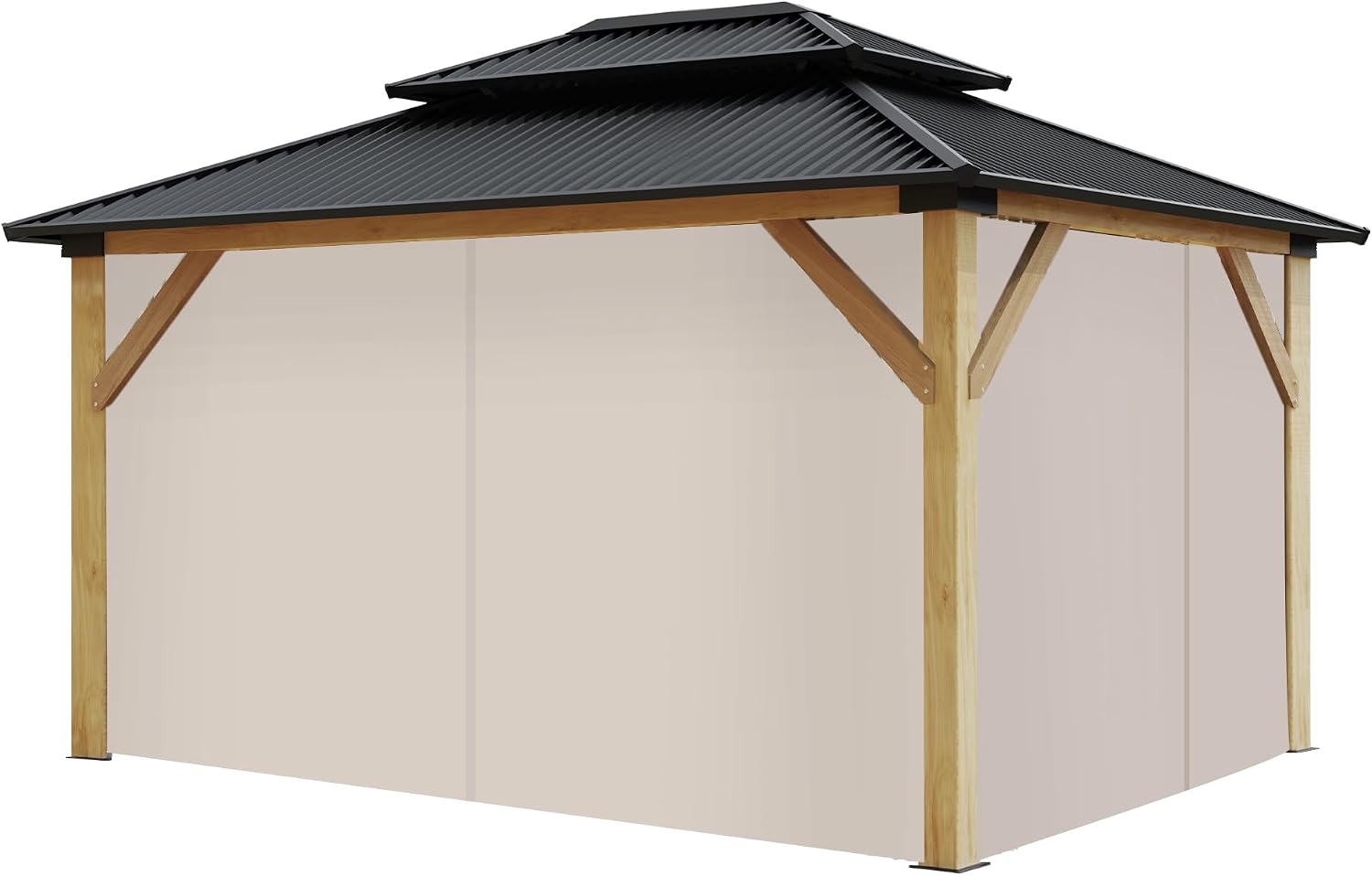 COVERONICS 13'×15' Wooden Gazebo Curtains and Netting Replacement, Beige