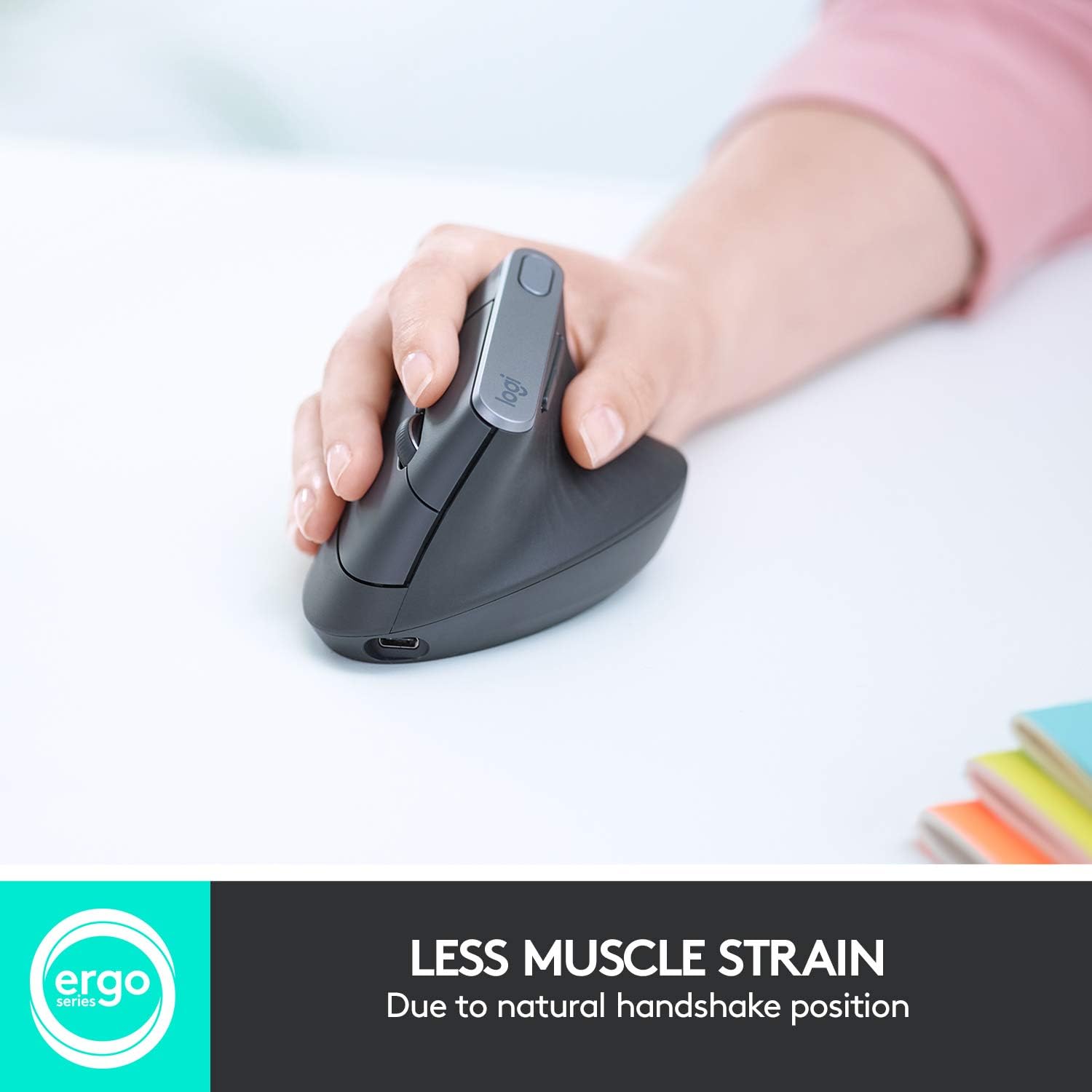 Logitech MX Vertical Wireless Mouse – Ergonomic Design Reduces Muscle Strain, Move Content Between 3 Windows and Apple Computers, Rechargeable, Graphite, Pack of 4