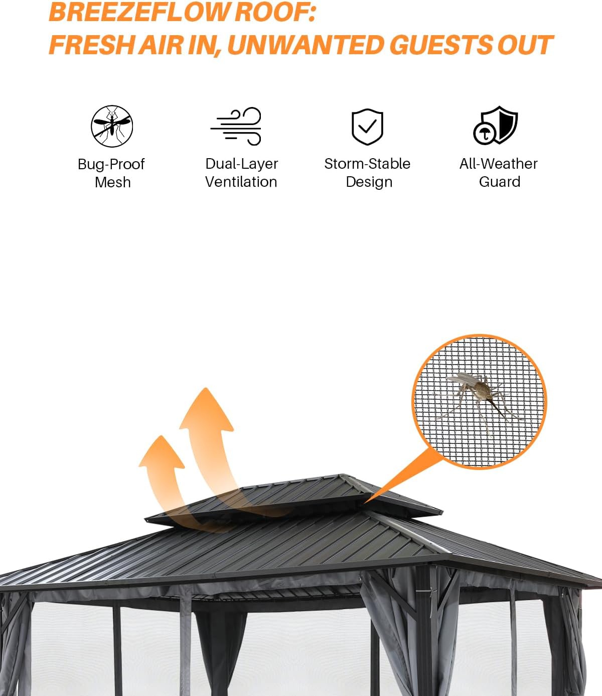 10' x 12' Hardtop Gazebo, Aluminum Frame Outdoor Patio Gazebo with Netting and Curtains, Outdoor Hardtop Gazebos, Patio Pergolas with Double Metal Roofs for Backyard, Patio, Deck, Slate Gray