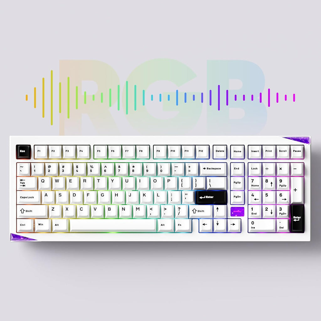 Akko Gem 02 QMK/VIA Aluminum Mechanical Keyboard Tri-Mode RGB Hot-swappable Wireless Gaming Keyboard Black on White, Pre-lubed Stellar Rose Switch