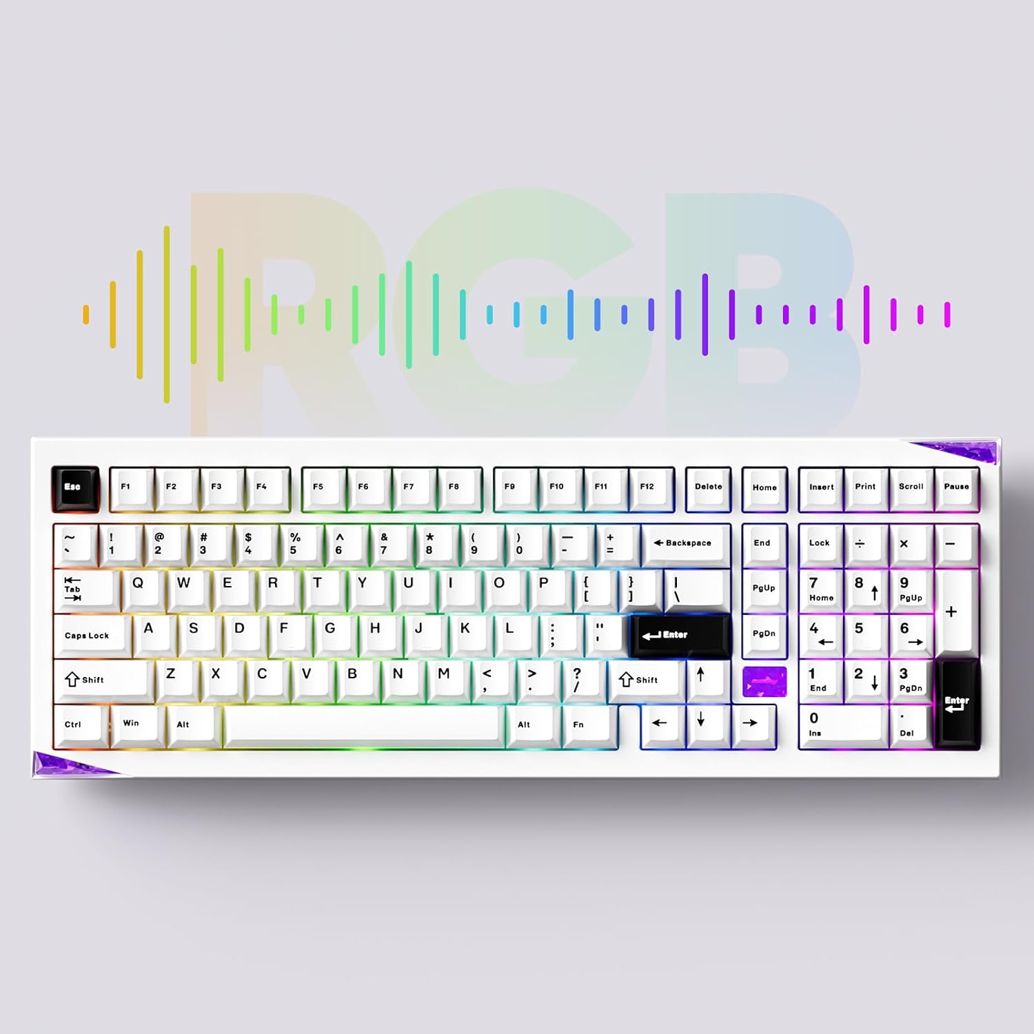 Akko Gem 02 QMK/VIA Aluminum Mechanical Keyboard Tri-Mode RGB Hot-swappable Wireless Gaming Keyboard Black on White, Pre-lubed Stellar Rose Switch