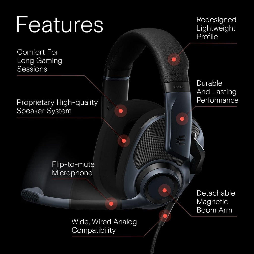 EPOS H6Pro Open Acoustic Gaming Headset with Mic – Lightweight Headband, Comfortable & Durable Design – Compatible with Xbox, PS4/PS5 & PC/Windows – Black