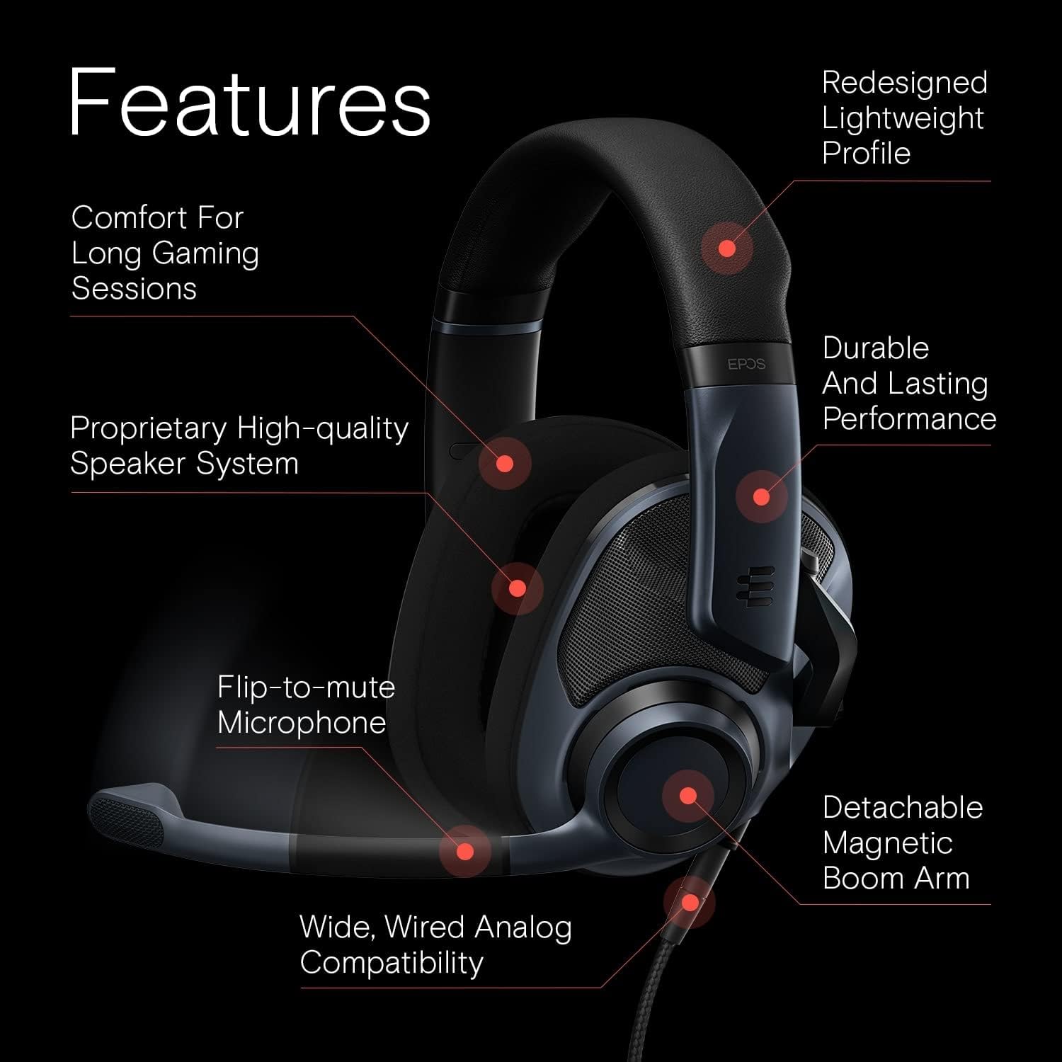 EPOS H6Pro Open Acoustic Gaming Headset with Mic – Lightweight Headband, Comfortable & Durable Design – Compatible with Xbox, PS4/PS5 & PC/Windows – Black
