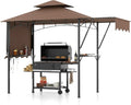 Tangkula 13x5 Ft Grill Gazebo with Dual Side Awnings, 2-Tier Barbecue Gazebo with 2 Shelves, 7 Hooks, Adjustable Shadow, Outdoor Grill Canopy for Backyard Garden Poolside (Coffee)