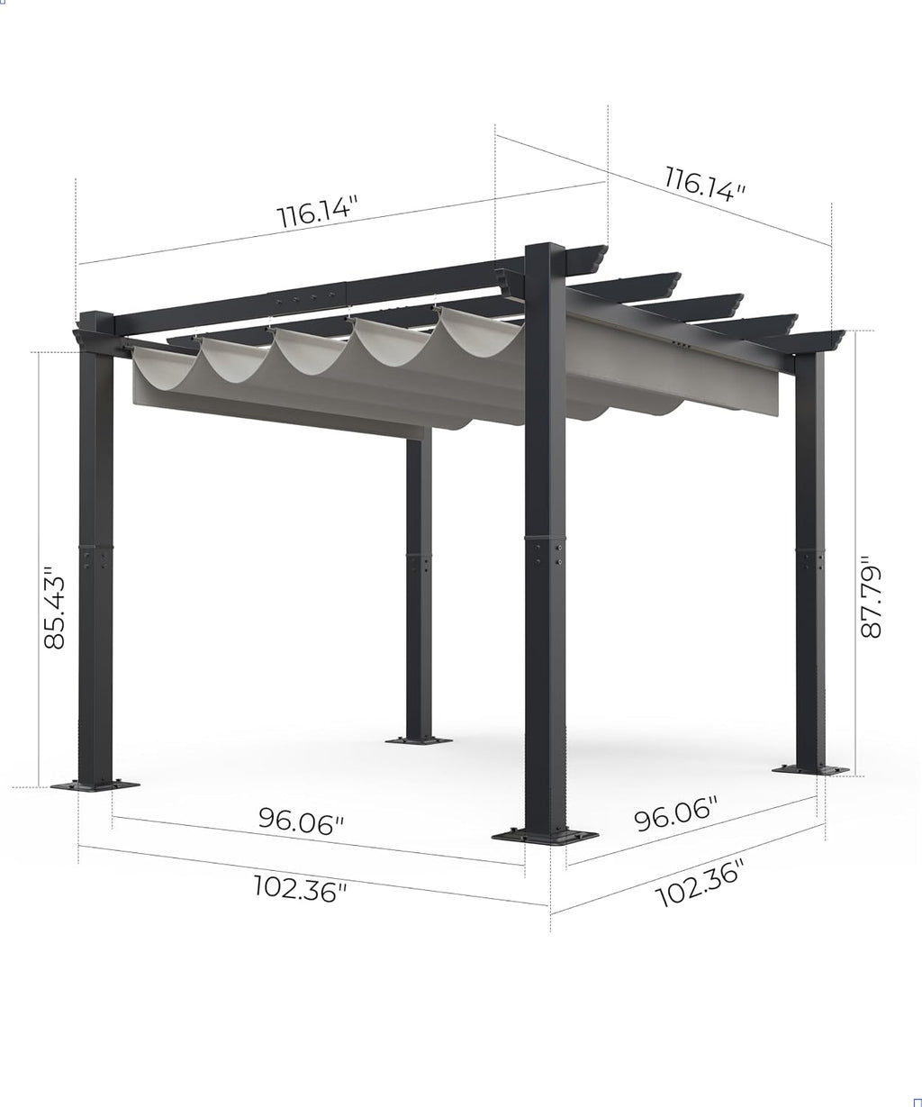 GAOMON 10x10 Ft Outdoor Aluminum Pergola with Upgraded Retractable Canopy, Outdoor Shelter Suitable for Gardens, Backyard, Lawn, Deck - Grey.
