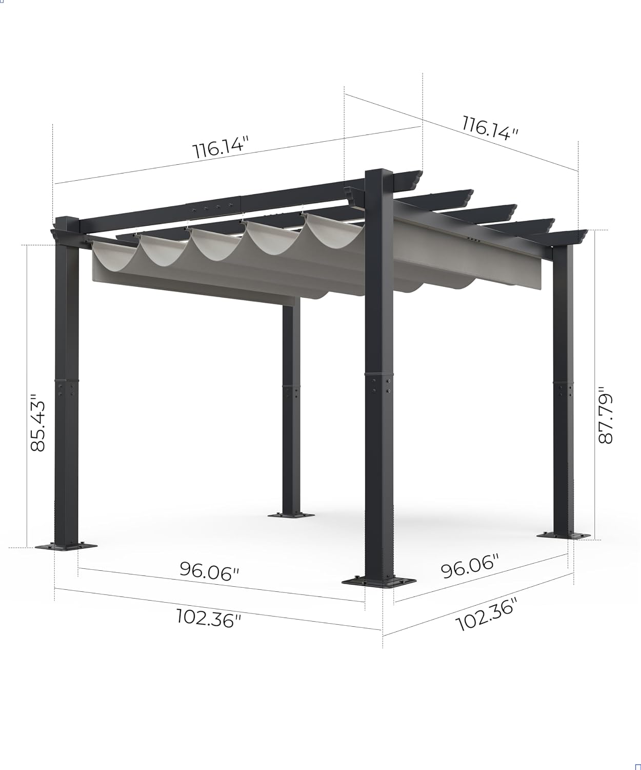 GAOMON 10x10 Ft Outdoor Aluminum Pergola with Upgraded Retractable Canopy, Outdoor Shelter Suitable for Gardens, Backyard, Lawn, Deck - Grey.