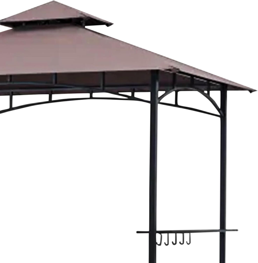 Four Seasons Courtyard BBQ Grill Gazebo with LED Lights, 2 Glass Shelves, and Powder Coated Steel Frame for Backyard Lawn and Outdoor Use, Brown