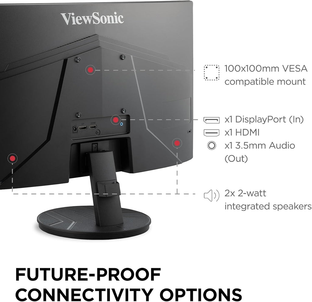 ViewSonic VA2416C 24 Inch 1080p Curved Monitor, Frameless Design with Variable Refresh Rate for Home Entertainment, HDMI, and DisplayPort Inputs
