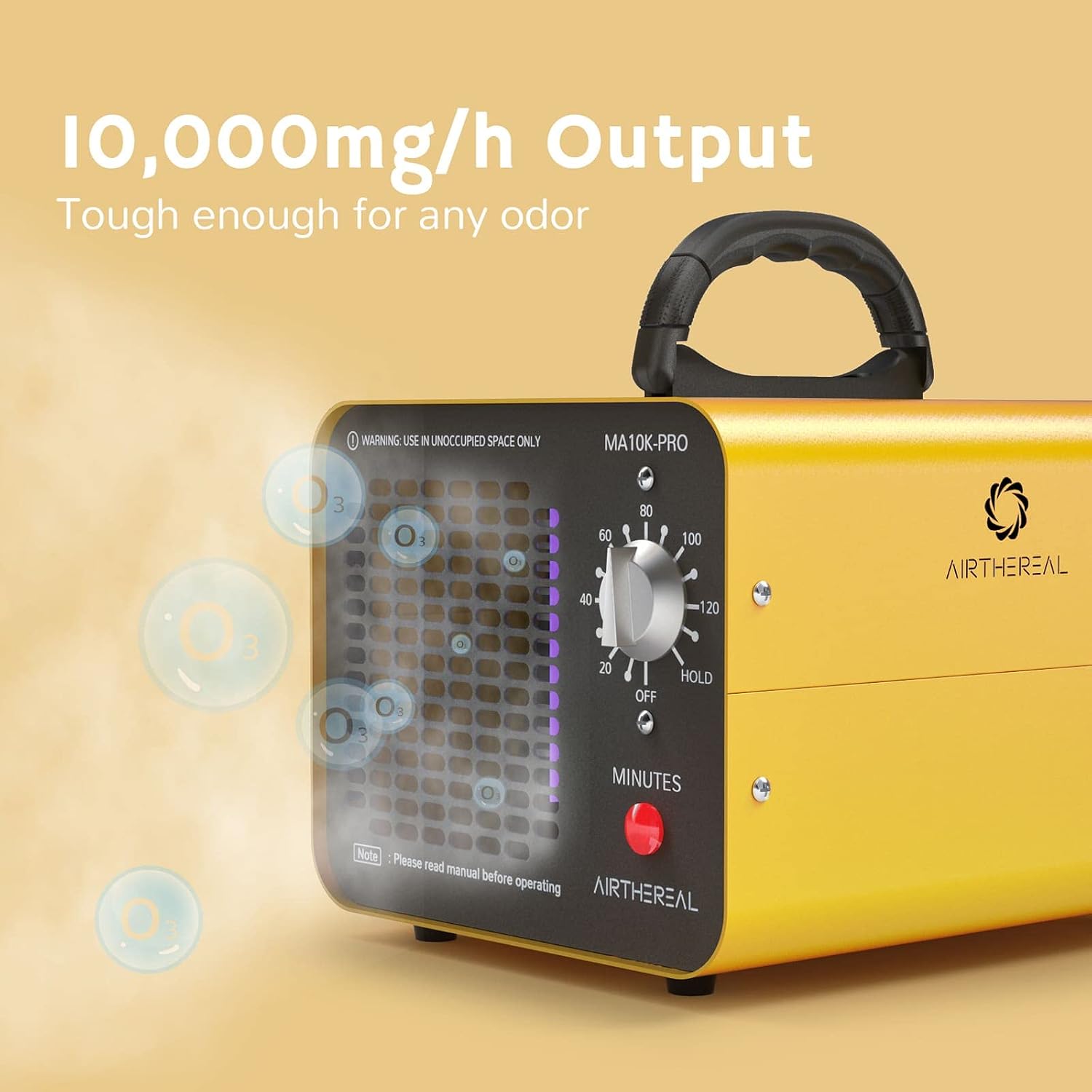 Airthereal MA10K-PRO Ozone Generator - High Capacity O3 Machine for Areas of 3500+ Square Feet, Home Ionizer Odor Remover, Yellow