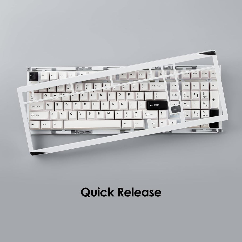 Akko Gem 02 QMK/VIA Aluminum Mechanical Keyboard Tri-Mode RGB Hot-swappable Wireless Gaming Keyboard Black on White, Pre-lubed Stellar Rose Switch