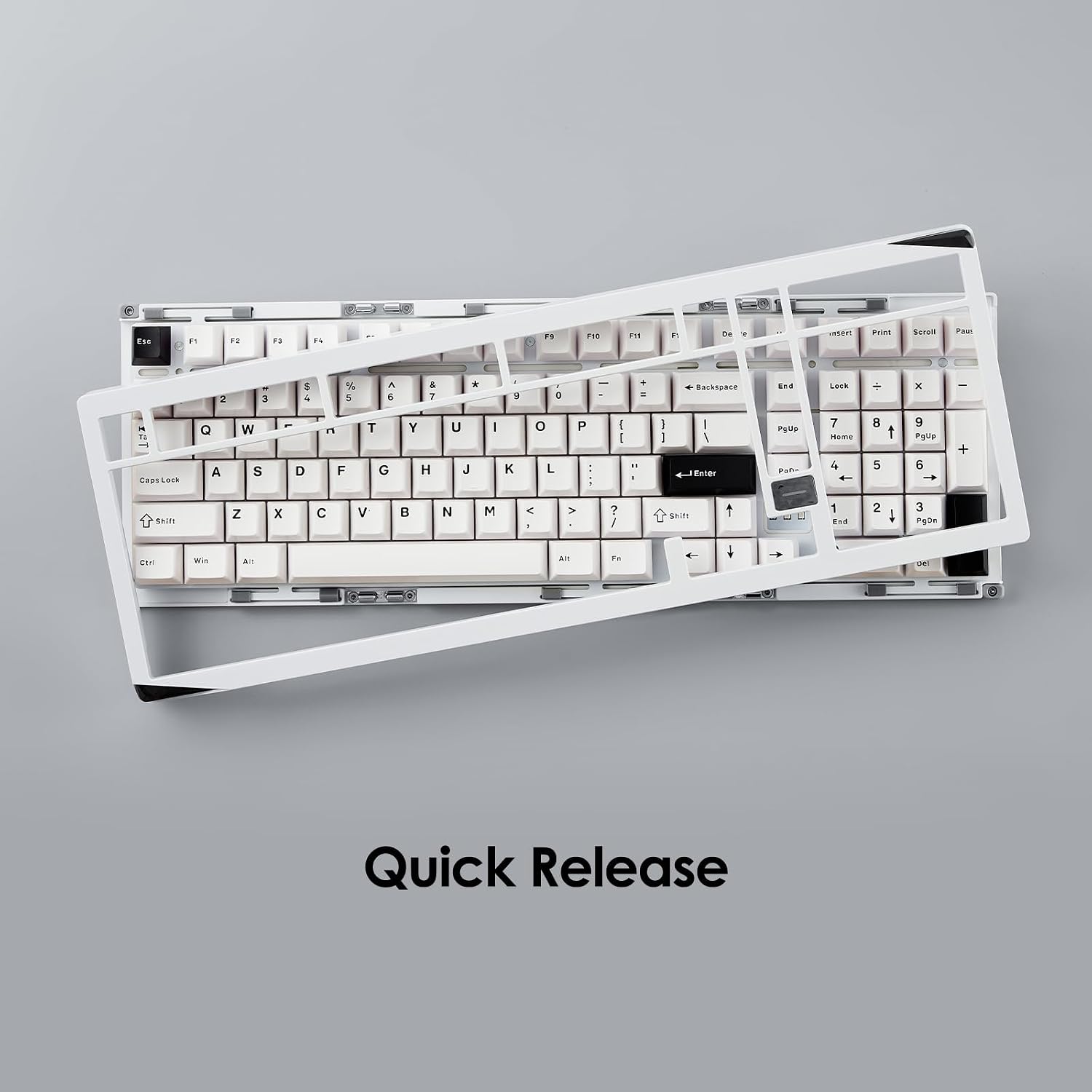 Akko Gem 02 QMK/VIA Aluminum Mechanical Keyboard Tri-Mode RGB Hot-swappable Wireless Gaming Keyboard Black on White, Pre-lubed Stellar Rose Switch