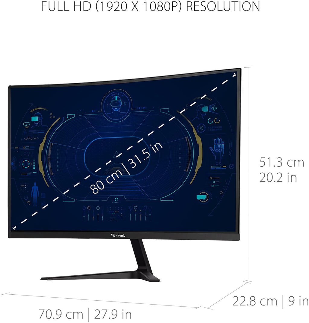 ViewSonic VX3218-PC-MHD 32 Inch Full HD 1080p 165Hz 1ms Curved Gaming Monitor with Adaptive-Sync Eye Care Frameless HDMI and Display Port (Renewed)