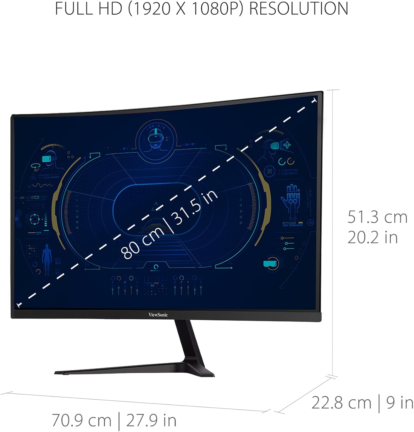 ViewSonic VX3218-PC-MHD 32 Inch Full HD 1080p 165Hz 1ms Curved Gaming Monitor with Adaptive-Sync Eye Care Frameless HDMI and Display Port (Renewed)