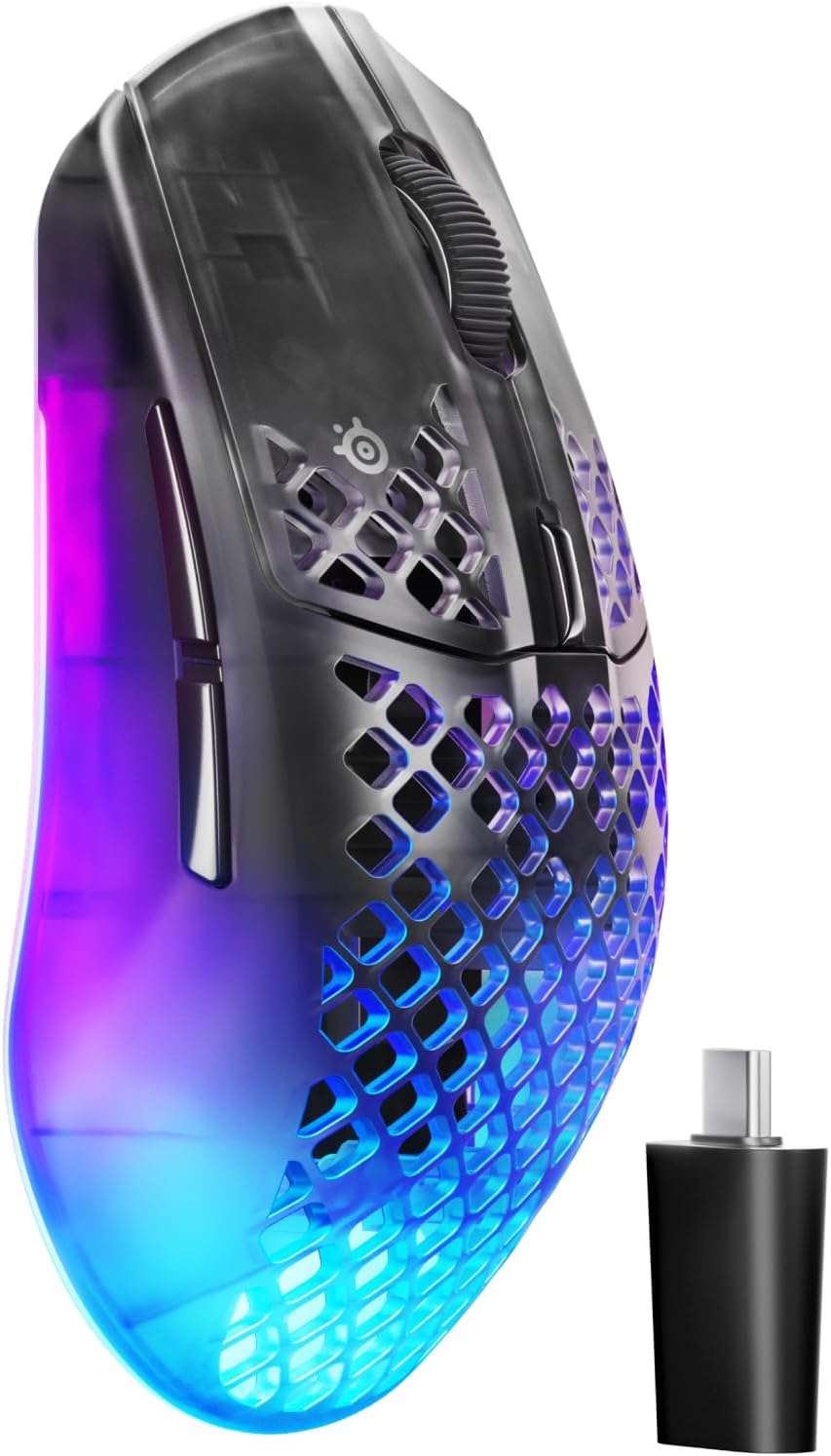 SteelSeries Aerox 3 Wireless Gen 2 - Super-Light 68g Gaming Mouse, 4K Polling, 26K DPI Optical Sensor, 200 Hour Battery, IP54 Water Resistant, 80m Click Durability, RGB, 100% PTFE Feet - Shadow