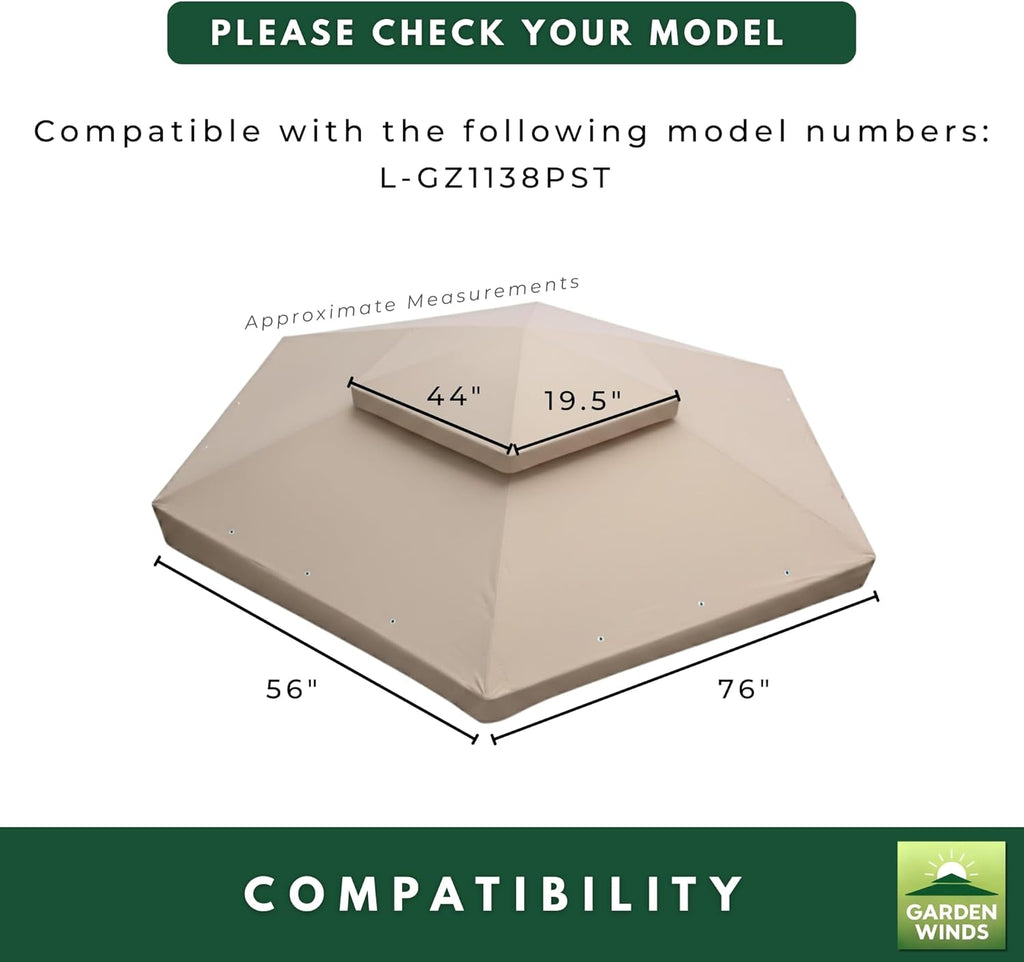 Garden Winds Reinforced Replacement Canopy Top Cover Compatible with The L-GZ1138PST Manhattan Oval Gazebo - Classic Sand, Riplock 350