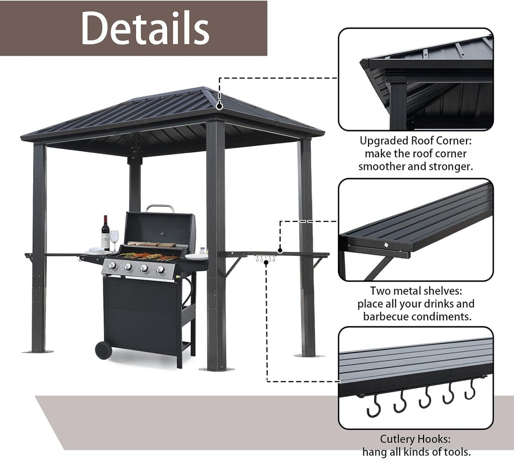 The ENDARK 5'x8' Outdoor Hardtop BBQ Gazebo, the Grill Gazebo with Single Roof Design, Aluminum Structure, and Galvanized Steel Roof, is Great for Lawn, Garden, Patio, and Backyard Use