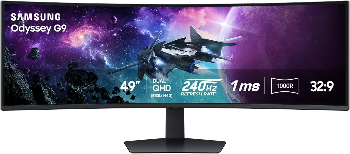SAMSUNG 49' Odyssey G9 (G95C) Series DQHD 1000R Curved Gaming Monitor, 240Hz, 1ms(GtG), DisplayHDR 1000, AMD FreeSync Premium Pro, Eye Saver Mode, Auto Source Switch+, LS49CG950ENXZA, 2024