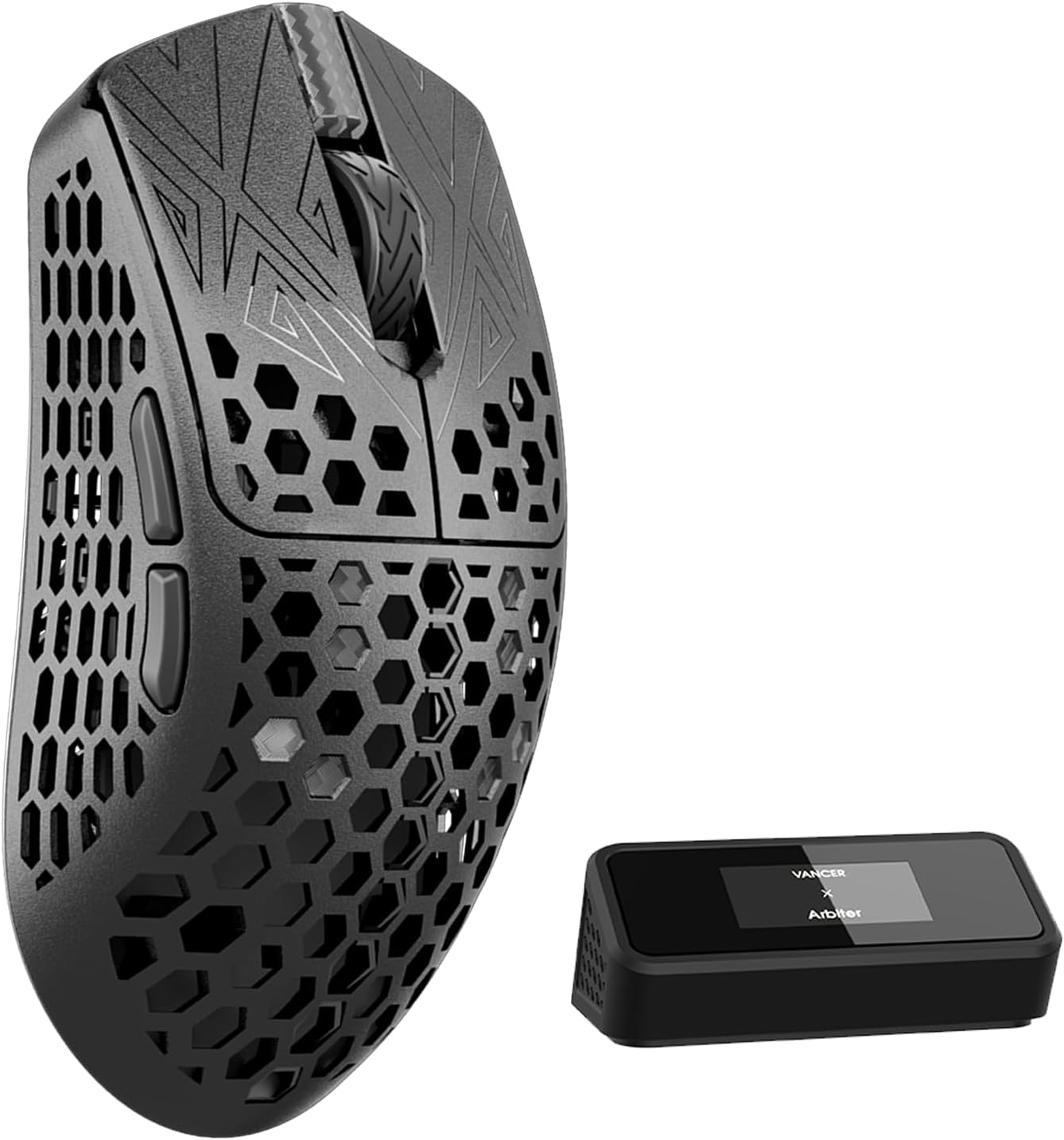 ARBITER Akitsu Small Carbon Fiber Gaming Mouse - Ultra-Light 38g, Wireless 8K Polling, 26K DPI, PIXART 3395 Sensor, LCD Receiver Display
