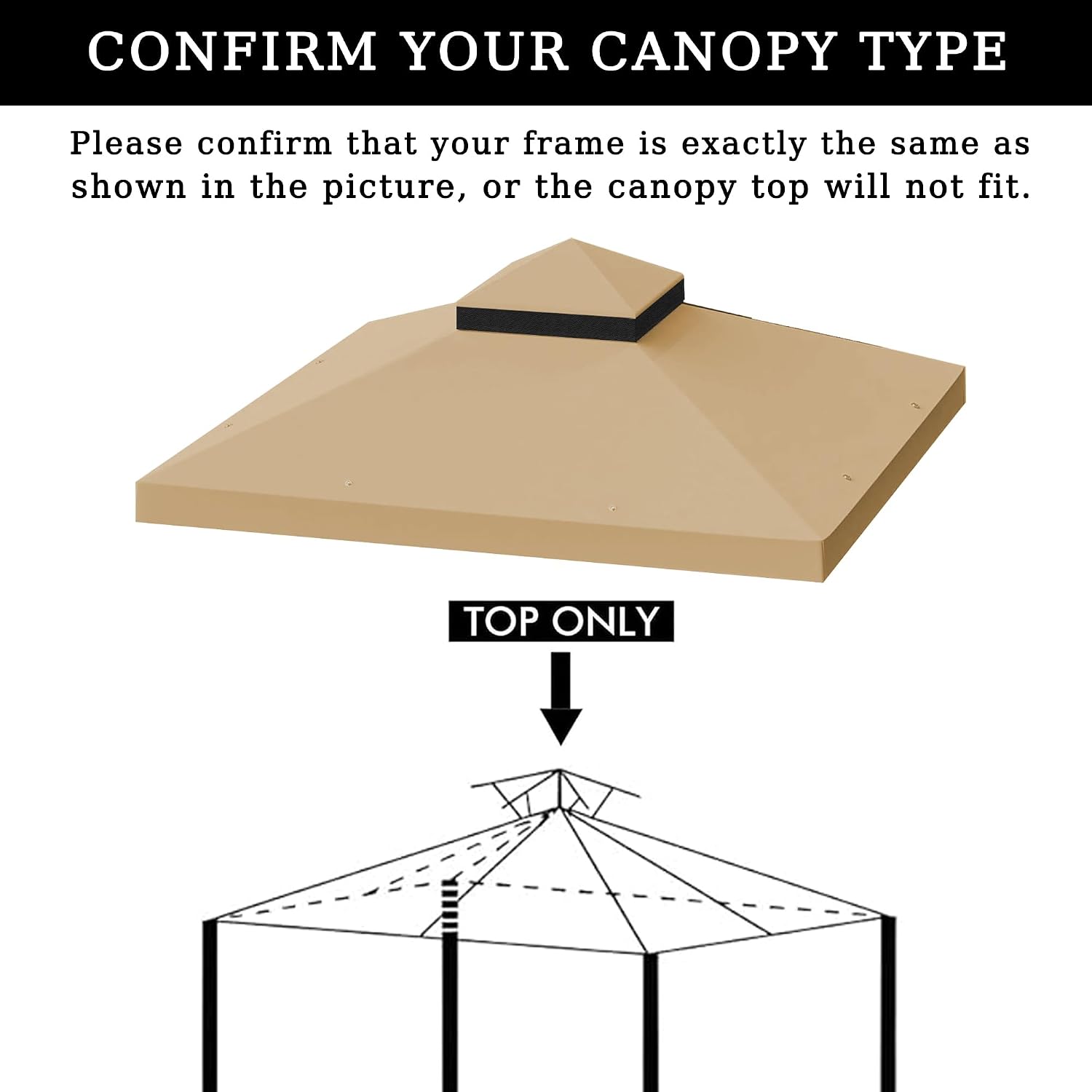 10x10 Ft Gazebo Canopy Replacement Cover, Double Tiered Gazebo Replacement Top (Khaki)