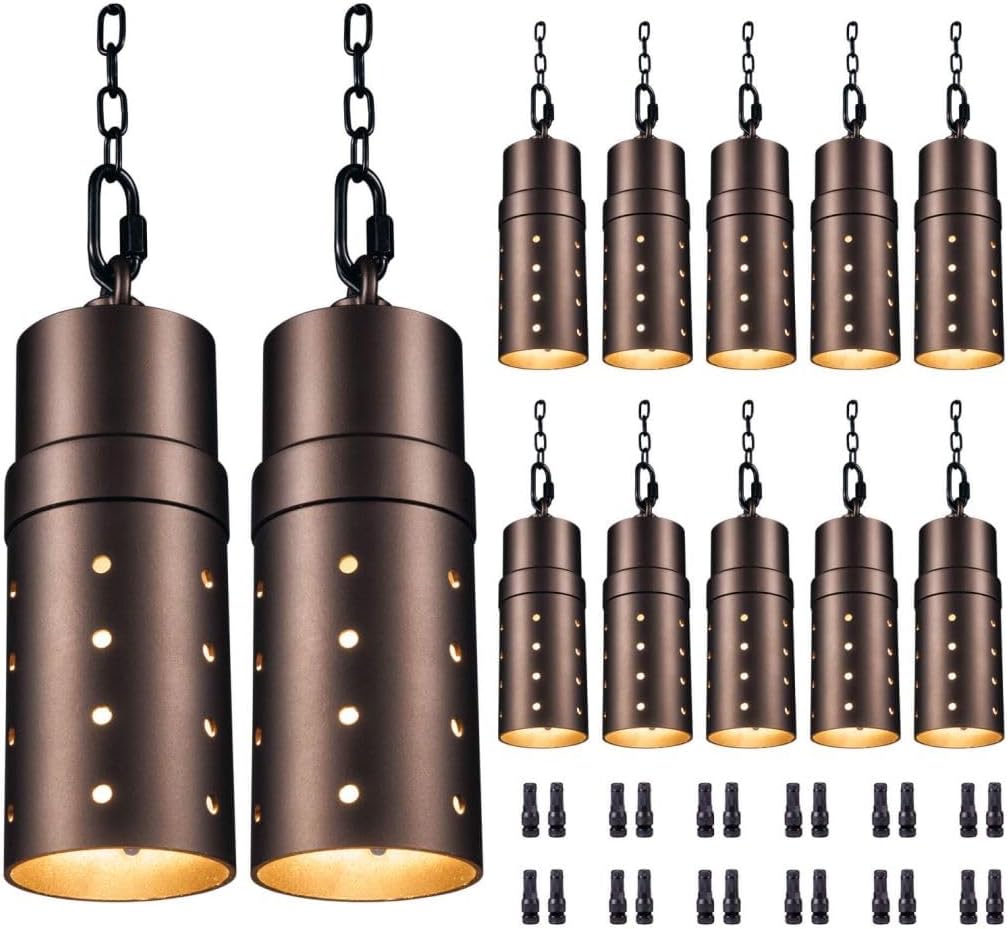 Integrated LED Landscape Lighting, 12V Low Voltage Outdoor Pendant Lights, 3000K/4000K/5000K CCT Selectable, Waterproof Aluminum, ORB Finish for Patio Front Porch Illumination 12 Pack