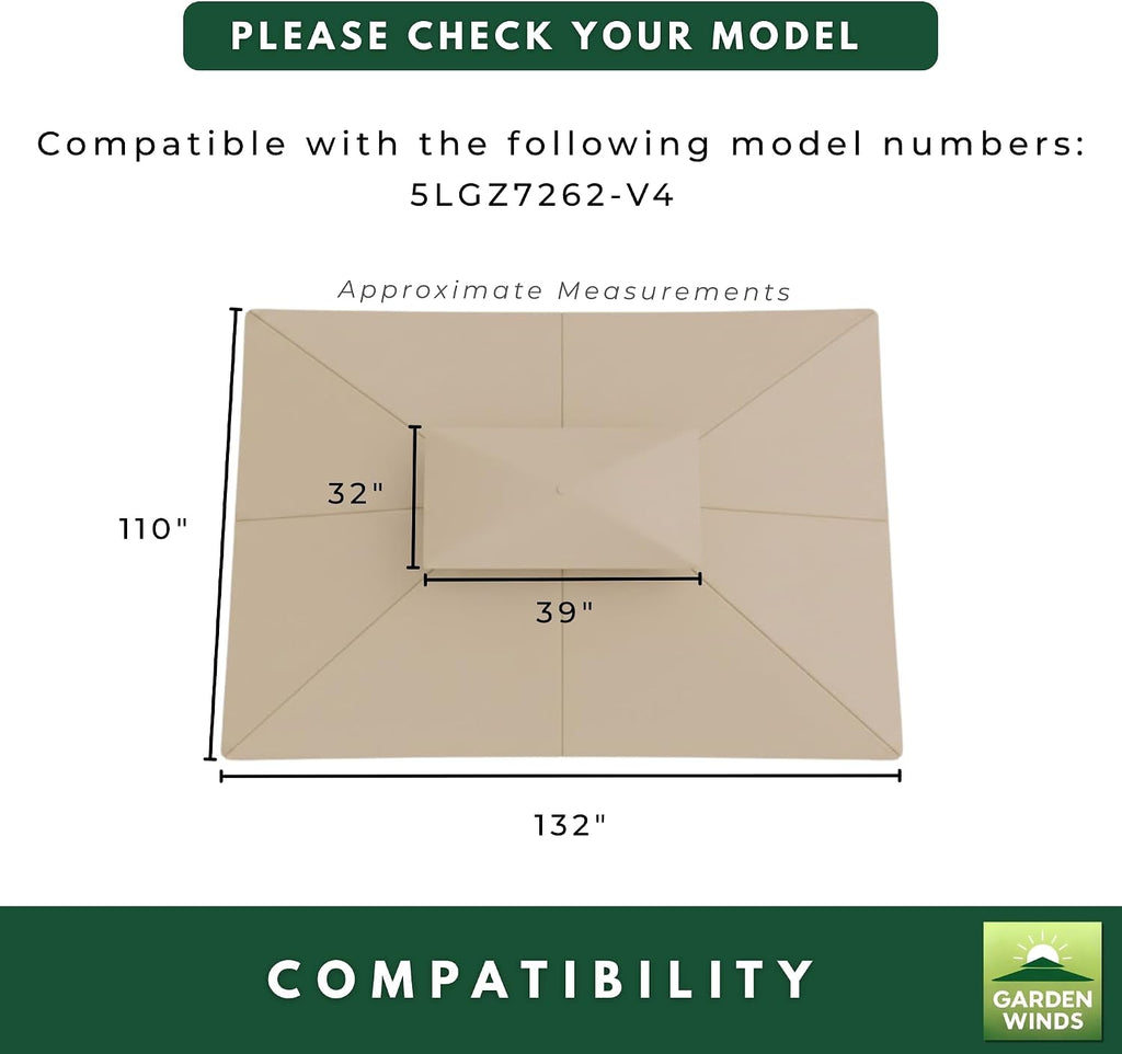 Garden Winds Reinforced RipLock 350 Replacement Canopy Top and Netting Set Compatible with 11' x 9' Gazebo Model 5LGZ7262-V4 - Beige