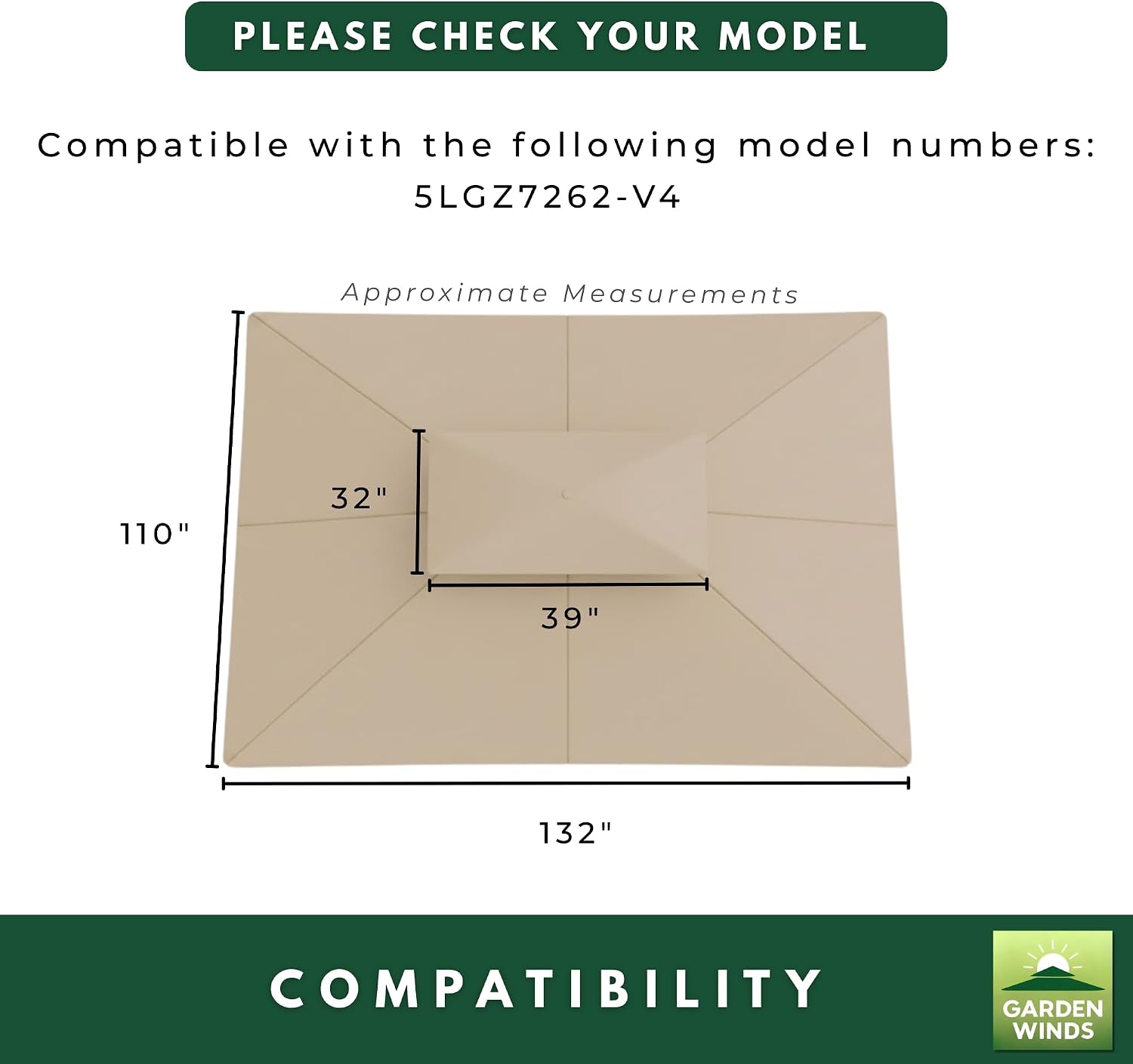 Garden Winds Reinforced RipLock 350 Replacement Canopy Top and Netting Set Compatible with 11' x 9' Gazebo Model 5LGZ7262-V4 - Beige