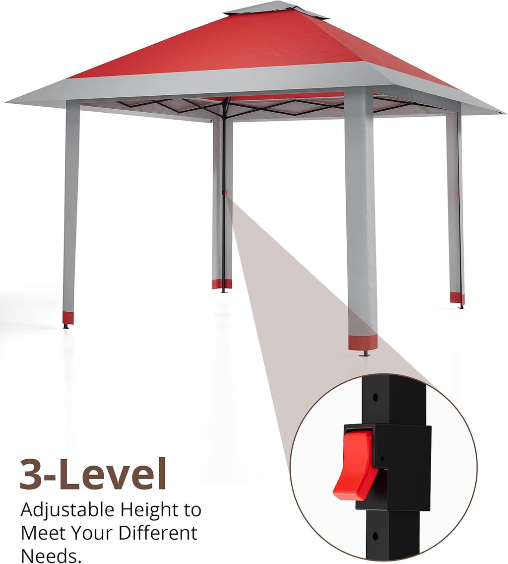 13x13ft Popup Hexagonal Gazebo with Mosquito Net, Adjustable Outdoor Hexagonal Canopy with Portable Handbag for Garden/Backyard/Patio - Gray (Red)