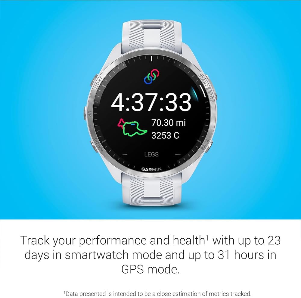 Garmin 010-02809-01 Forerunner 965 Running Smartwatch Whitestone and Powder Gray | Official USA Partner Model | Bundle with Deco Essentials Exclusive 26 Month CPS Enhanced Protection Pack