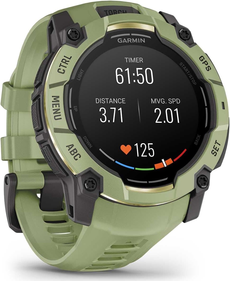 PlayBetter Garmin Instinct 3 Alpine Rush AMOLED (Fern Green, 50 mm) Outdoor GPS Smartwatch Gift Box Bundle - Built-in Flashlight, 24/7 Health & Wellness Screen Protectors, Wall Adapter & Case