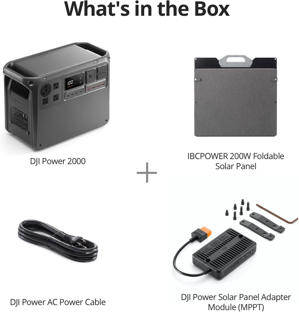 DJI Power 2000 Portable Power Station, Foldable Solar Panel, 2048Wh LFP Battery, 3000W Stable Output, 0-80% in 55 Mins, Enhanced Safety, Ultra-Quiet, Camping, Blackout, RV