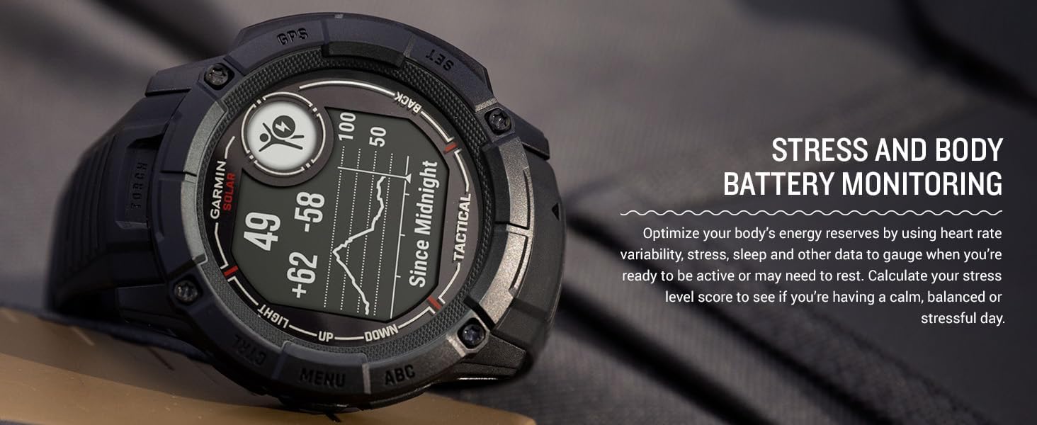 Garmin Instinct 2X Solar - Tactical Edition Black, Rugged Outdoor GPS Smartwatch for Men, Solar Charging Capability, Ballistics Calculator Built-in Flashlight Smart Watch Bundle with Accessories