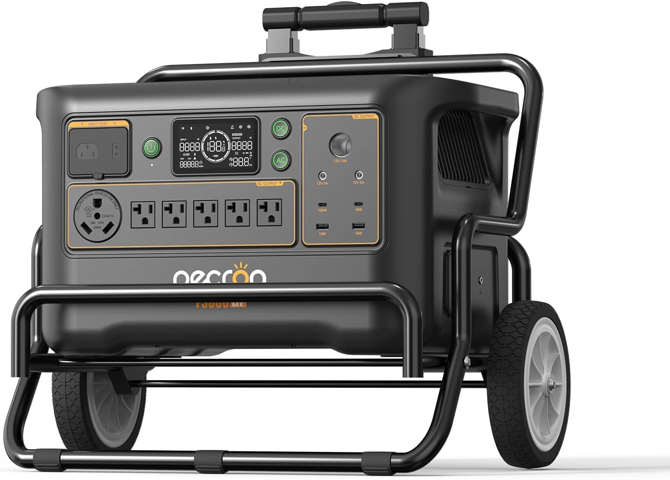 PECRON Portable Power Station F3000LFP with Cart Kit, 3072Wh Solar Camping Generator, 3600W Solar Generator for RV, Home Use, CPAP