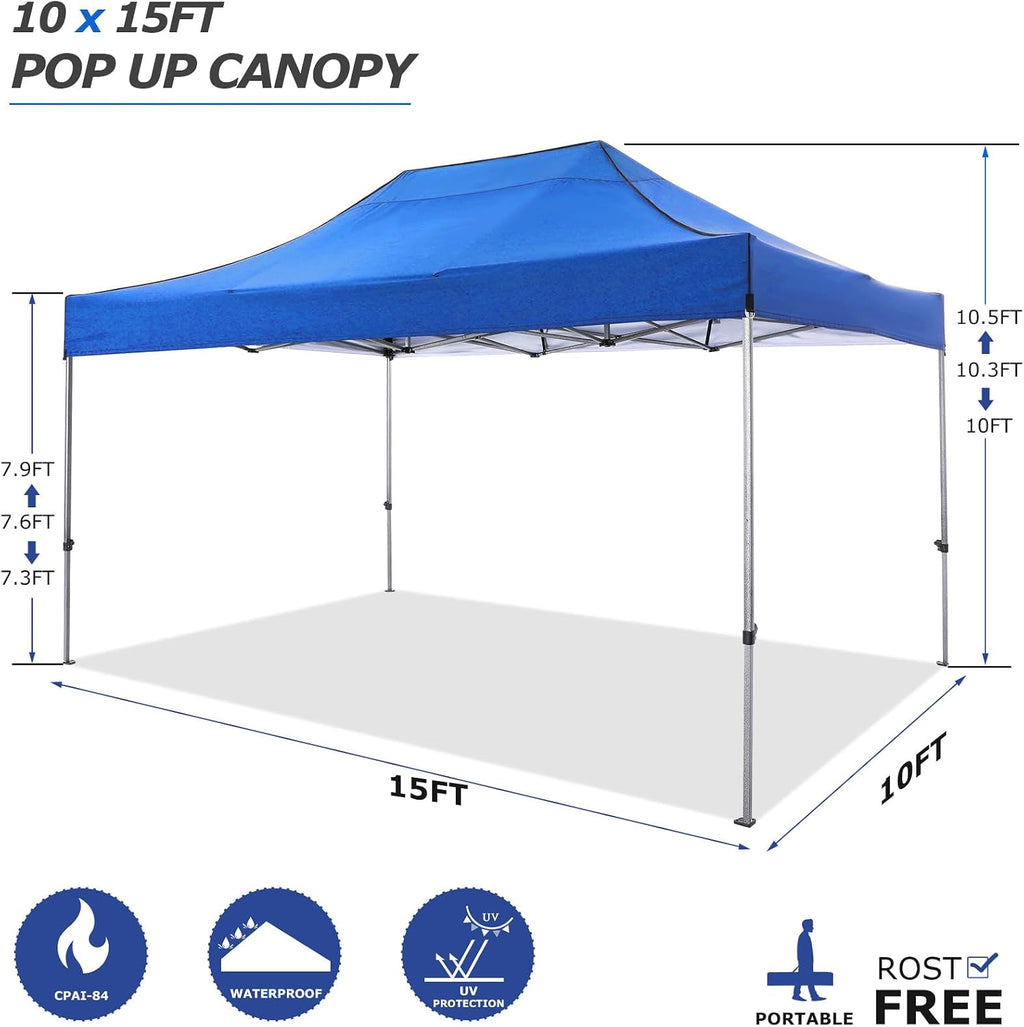 COBIZI 10x15 Pop up Canopy Tent 10x15 Canopy with 4 Sidewalls Waterproof Heavy Duty Commercial Canopy for Parties Outdoor Garden Gazebo Tent, Carry Bag(10x15ft, Blue)