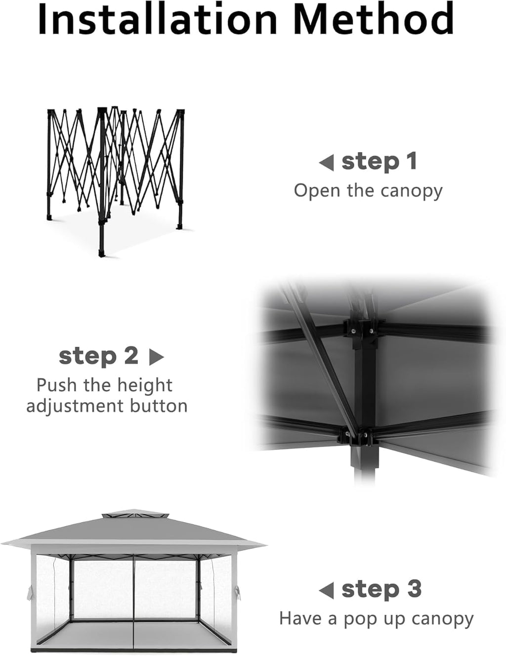13x13ft Pop Up Gazebo, Outdoor Canopy Tent with Mosquito Netting, Heavy Duty Party Tent Shelter with Waterproof and Ultraviolet Double Roof for Backyard, Garden, Lawn and Deck (Grey)