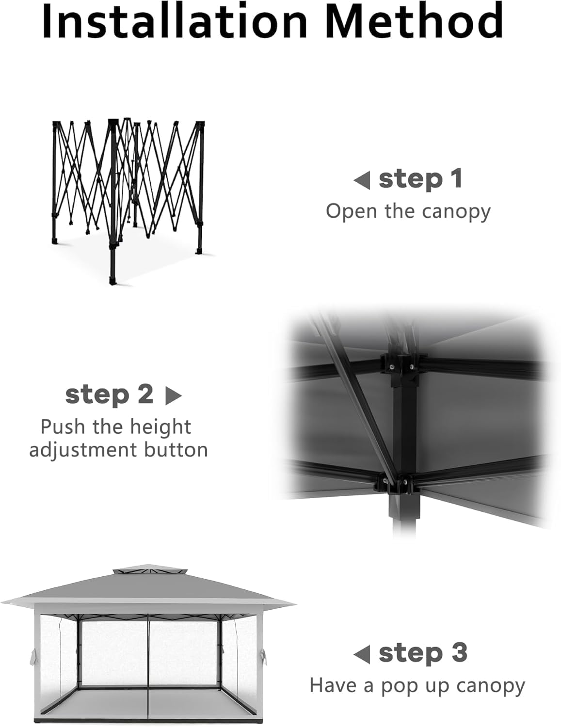 13x13ft Pop Up Gazebo, Outdoor Canopy Tent with Mosquito Netting, Heavy Duty Party Tent Shelter with Waterproof and Ultraviolet Double Roof for Backyard, Garden, Lawn and Deck (Grey)