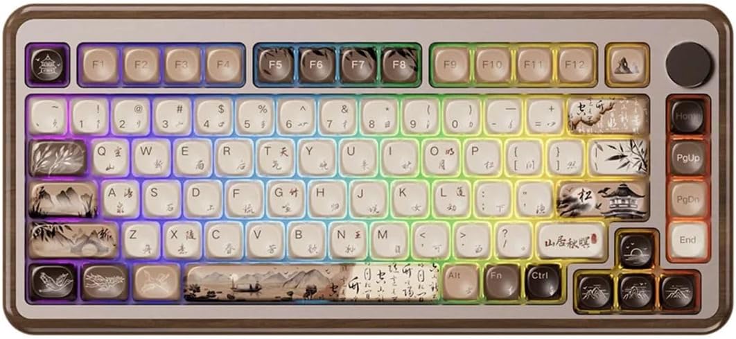 Akko MU02 Mechanical Keyboard with Walnut Wooden Case 75% RGB 2.4G Wireless/Bluetooth/Wired Hot-Swappable Gaming Keyboard with PBT Dye-Sub Keycaps for Mac & Win (Mountain Seclusion, Rosewood Switch)