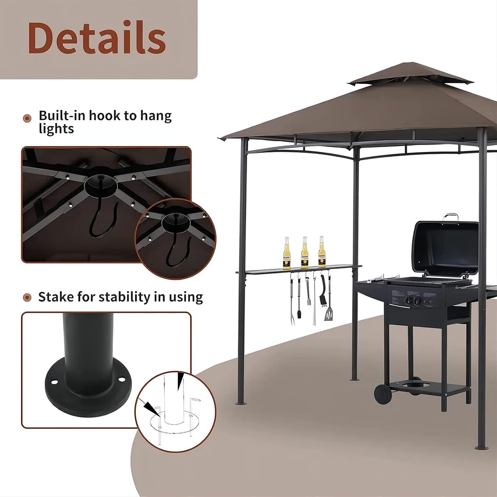 Outdoor Grill Gazebo Tent BBQ Canopy for Outdoor Barbeque Shelter Girll Canopy Grill Gazebo Hardtop with Stable Steel Frame / L96 x W60 x H101 Inch Deep Brown