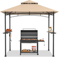 Tangkula 8x5 Ft Grill Gazebo, Double Tiered Outdoor BBQ Gazebo with 2 Side Shelves, 5 Hooks, Bottle Opener, Barbecue Grill Gazebo Shelter for Patio, Garden, Beach, Backyard (Khaki)